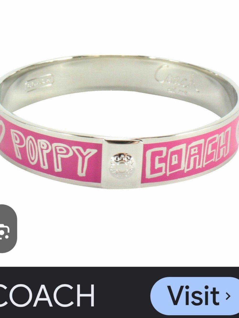 Vintage Y2K Coach Poppy Purple Pink Enamel Bangle Bracelet Heart Graffiti Silver